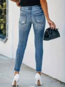 Kadın önü Düğmeli Eskitme Slim Fit Kot Pantolon resmi